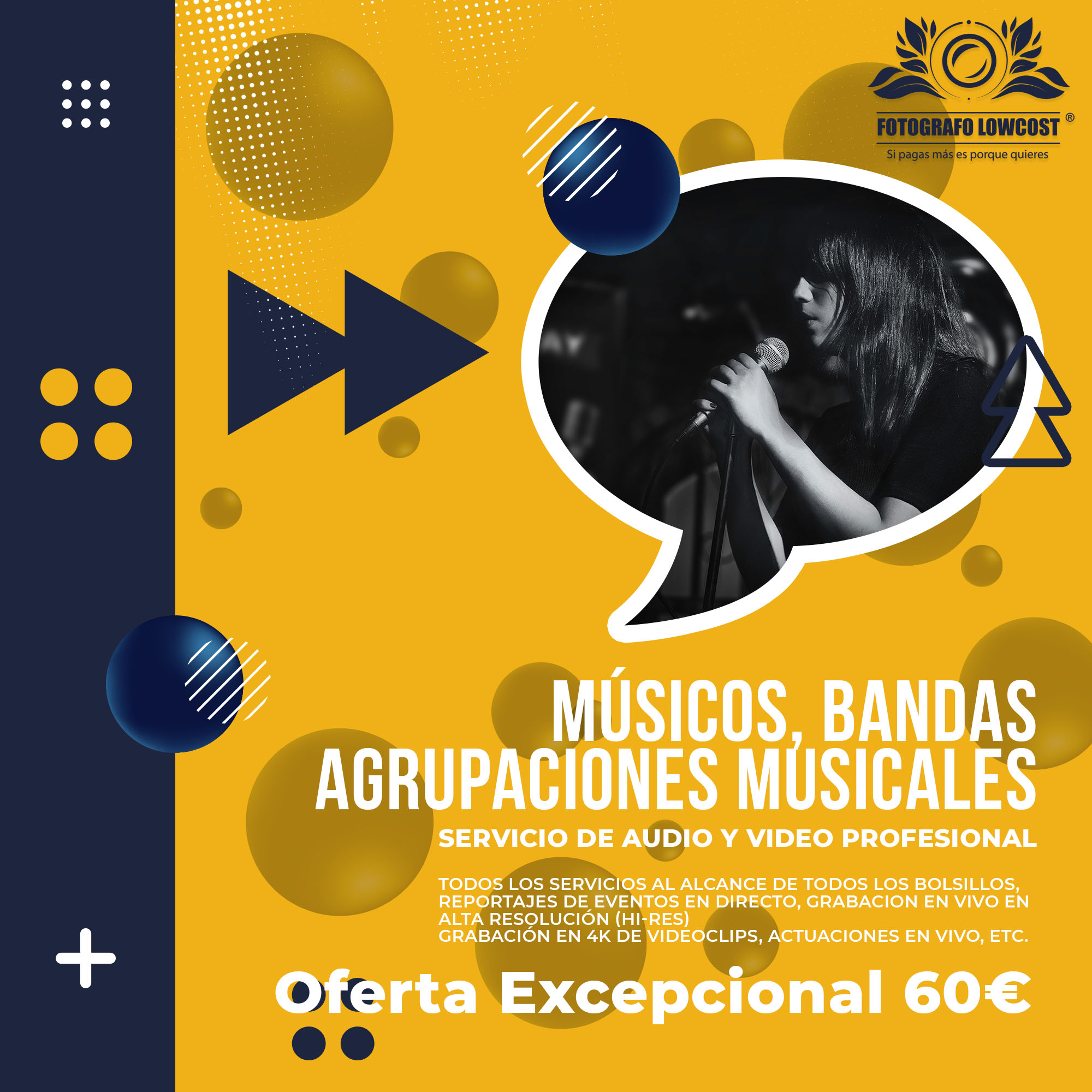 fotografo en fotografía, audio HD y servicios de Video en 4K para Músicos y artistas Guadiana 